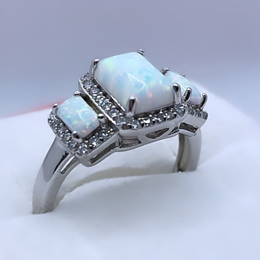 White Opal Silver Ring