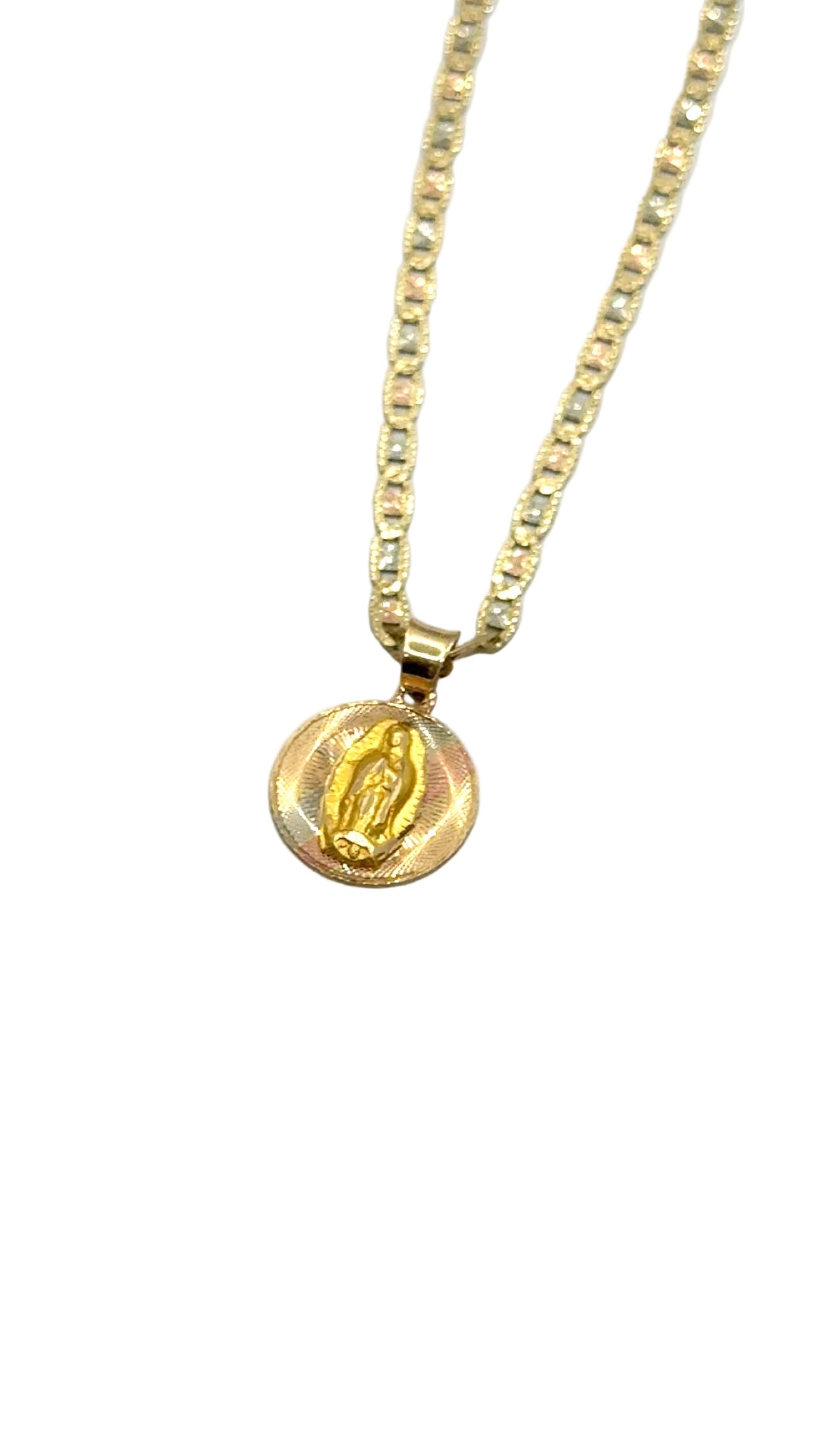 Cadena Valentino Oro Sólido 14k con dije de la Virgen de Guadalupe